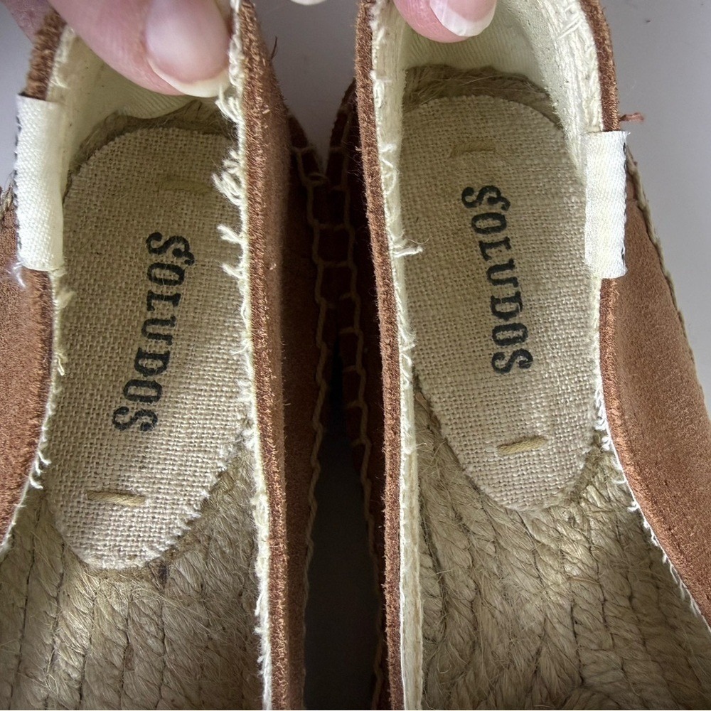 Soludos Womens 6.5 Suede Smoking Slipper Espadrille Tan Cognac Slip On Flat Boho - Picture 8 of 9